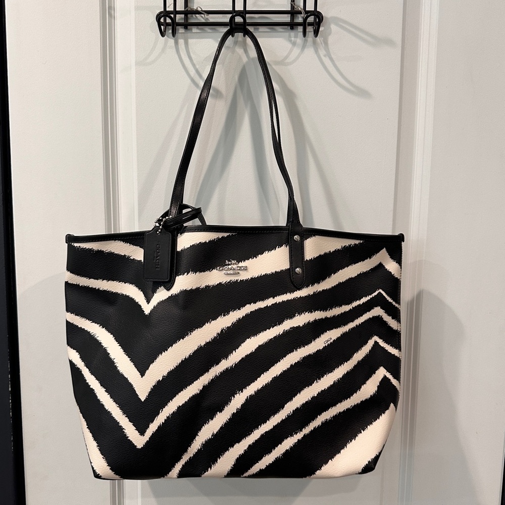 Coach Black and Cream Zebra Stripe Tote